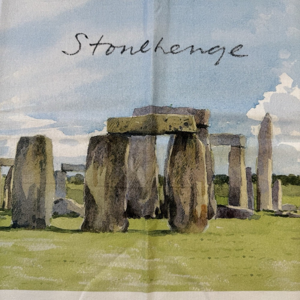 English Heritage Stonehenge Kitchen Tea Towel Cotton England Watercolor Graphic
